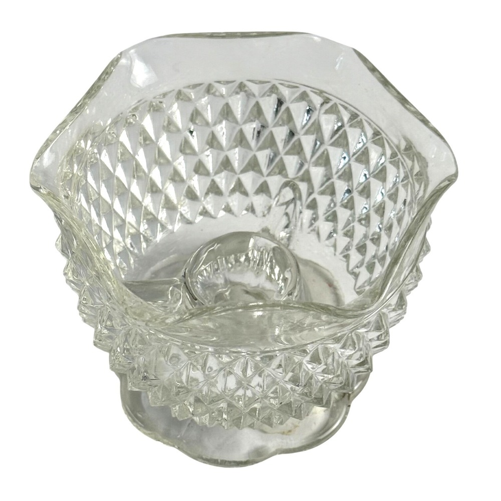 Indiana Glass Diamond Point Clear Scalloped Edge Candlestick Holder Vintage
